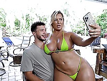 The busty Jenna Starr has sex with her boyfriend by the pool